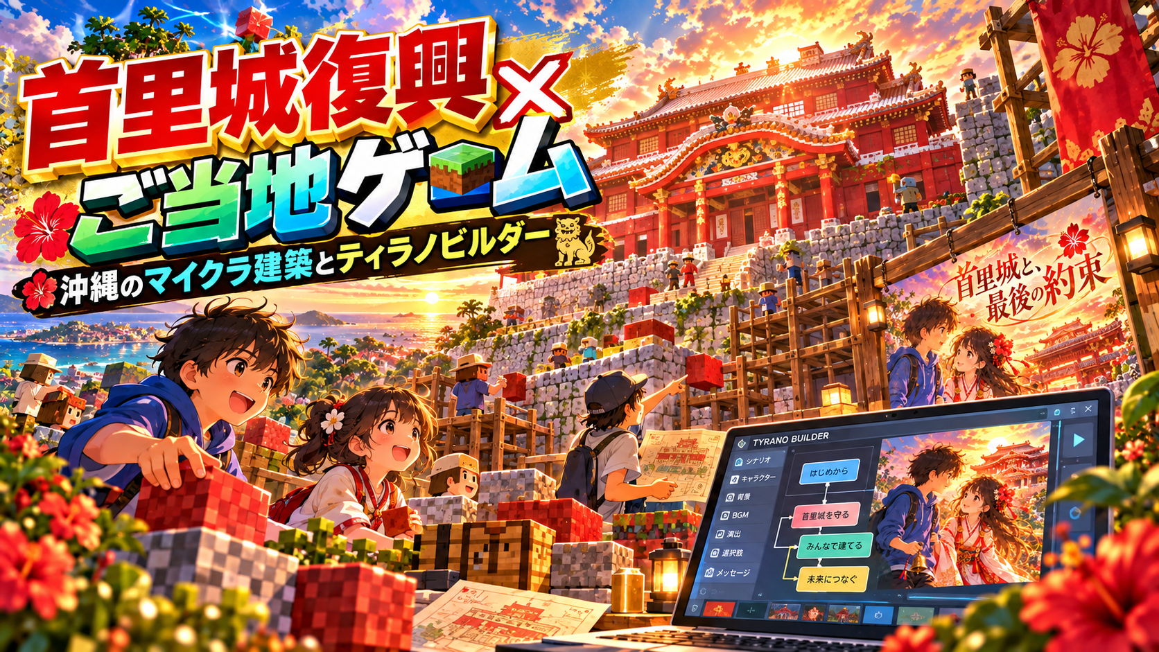 首里城復興にあわせて、ティラノビルダーでご当地ゲーム、マイクラで首里城づくりを始めました｜沖縄マイクラ部